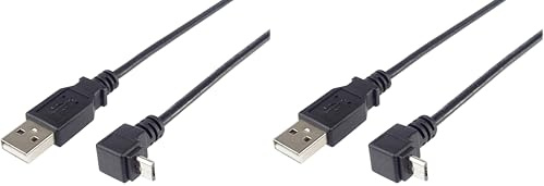 PremiumCord Cavo di Collegamento USB - Micro USB 2m, USB A Maschio a Micro B Maschio Piegato a 90°, Cavo Dati USB 2.0 Ad Alta velocità 480mbit/s, 5 Pin, 2X Schermato, AWG28, Colore Nero, 2m