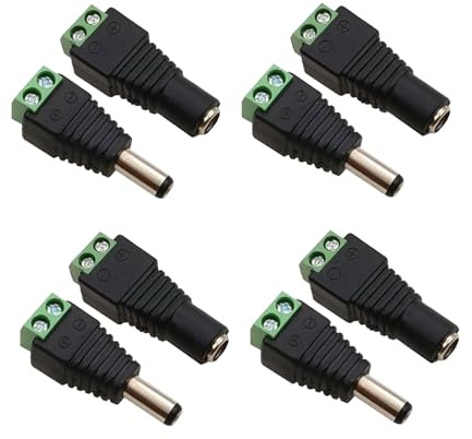 Hxjfnb Lot De 4 Paires De Fiches d'alimentation DC 5,5 Mm X 2,1 Mm Mâle Et Alimentation 12v,DC Connecteur Mâle/Femelle,pour Caméra De Vidéosurveillance Et Barre Lumineuse LED(4 Paires)