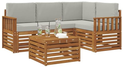 vidaXL Möbelsets mit Kissen 5 pcs Natürlich und Hellgrau Holzwerkstoff, Moderne Gartensofa-Gruppe, stylische Möbel, gemütliche Lounge, Akazie und Holz für die Terrasse