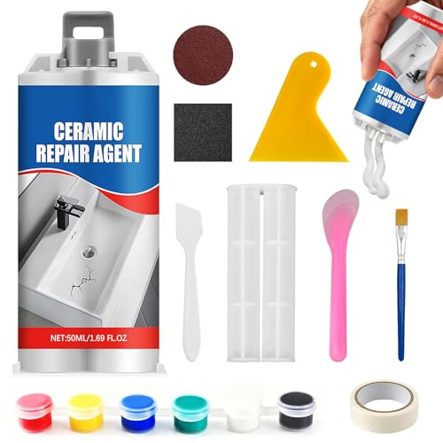 SilverChry Kit Réparation Émail Baignoire Imperméable 50 ML, Kit Reparation Carrelage, Convient aux Fissures, Trous et Rayures sur Les Carreaux, Les Éviers, Les Baignoires et Le Marbre