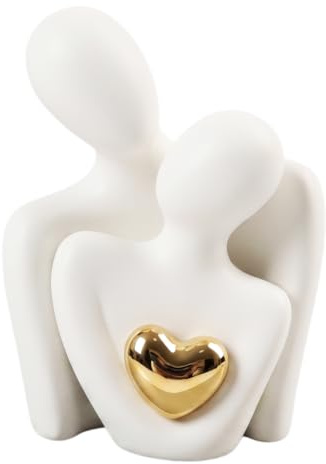 Sylalxeba Statuette Romantisches Paar, Keramik, Weiß, 15 cm, Liebesfigur, moderne Kunst, Deko für Haus – Skulptur Hochzeit Geburtstag Valentinstag für Wohnzimmer Schlafzimmer TV