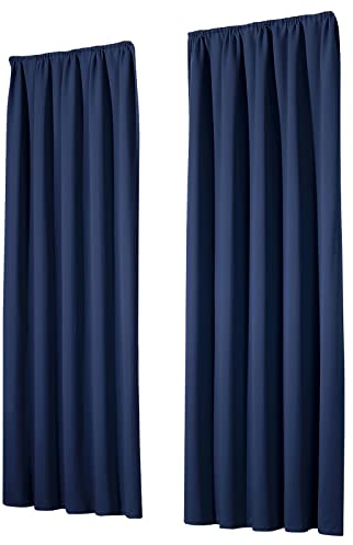 heimtexland Vorhang Blickdicht Thermovorhang Verdunklungsvorhänge 2er Set Kräuselband Deko Gardine isolierend Kälteschutz Sonnenschutz Fensterdeko Typ139 Maritim dunkelblau HxB 245x135 cm