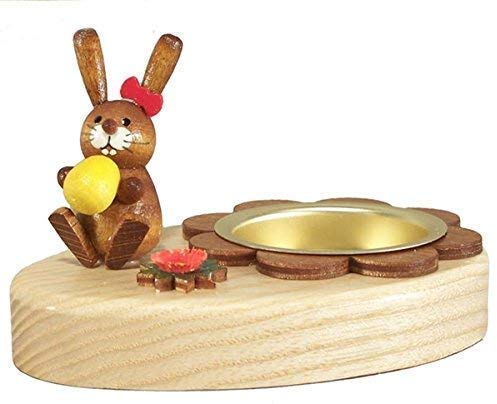 Rudolphs Schatzkiste Osterdekoration Teelichthalter Häsin mit Ei BxHxT 10x6x7cm NEU Osterdeko Kerzenhalter Kerze Hase Osterhasenfigur Ostern Osterei Frühling Erzgebirge Seiffen Blumen