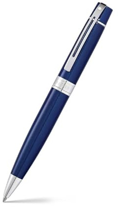 Sheaffer 300 Refillable Twist-Action Lacquer Ballpoint Pen with Chrome Trim, Medium Ballpoint, includes Premium Gift Box and Black Cartridge, 1 Pack, Chrome/Glossy Blue