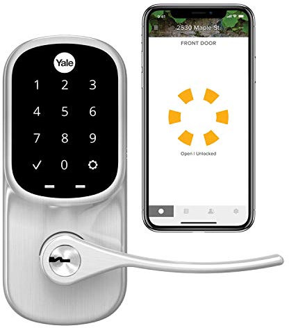 Yale Levier de porte intelligent Wi-Fi (pour portes sans pêne dormant) – Fonctionne avec l'application Yale Access, Amazon Alexa, Google Assistant, HomeKit, Phillips Hue et Samsung SmartThings, nickel