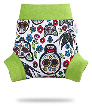 Petit Lulu Überhose (Schlupfüberhose) Größe S (4-7 kg) für Höschenwindeln (Gatos Calaveras (auf weiß))