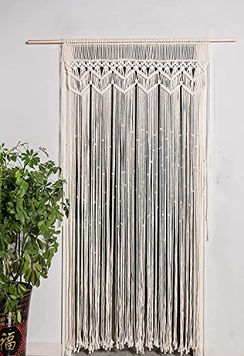 Hysunland Makramee-Vorhänge für Fenster/Türen, handgefertigt, Boho-Vorhänge für Schlafzimmer, Hochzeit, Fotohintergrund, 95 cm B x 203 cm L