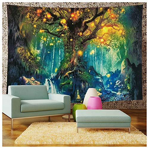 ZQ Tapisserie Wandteppich Mond und Sonne Psychedelische Wandbehang Mandala Bohemien Hippie Tarot Wandtuch Tapestry Indisch (01, 150x130cm)
