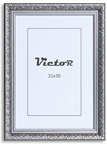 Victor Cadre Photo Rubens en 21x30 cm (A4) Noir Argent - Bar: 30x20mm - Verre Véritable - Châssis pour l'image Baroque - Antique - Vintage 20x30 - A4 Ancien