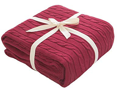 GUOCU Kuscheldecke Gestrickte Überwurf Decke,Platzdecke Wohndecke Tagesdecke Überwurf Decke für Bett & Sofa, Couch Weinrot 110 * 180cm