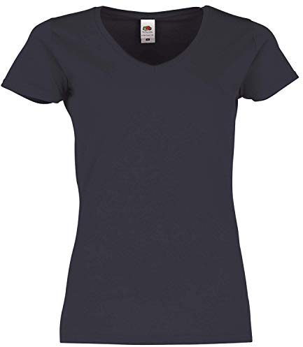 Fruit of the Loom Ladies Iconic 150 V-Neck T-Shirt, Größe:M, Farbe:deep Navy