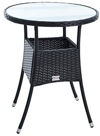 ESTEXO Polyrattan Beistelltisch Gartentisch Rattan Tisch Balkontisch Gartenmöbel Rund Kaffeetisch Teetisch Couchtisch Rattantisch (Schwarz)