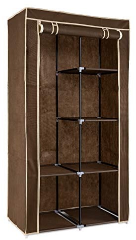 Navaris Stoff Kleiderschrank mit Kleiderstange - Faltschrank 88x170x45cm mit Stange - Schrank groß stabil - Stoffschrank faltbar aus Vlies in Braun