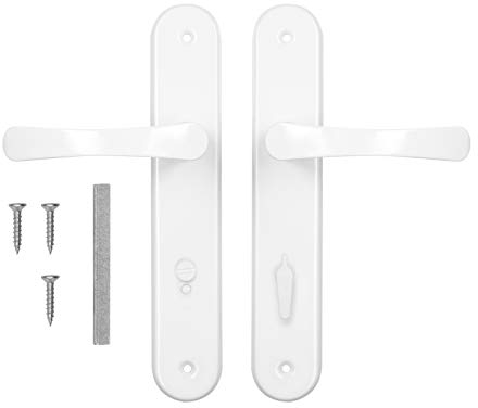ADGO Poignée Jeu de Poignées pour la Porte du WC pour la Salle de Bain WC 72 mm Gâteau éponge, Poignée en Aluminium, Plaque en Acier Revêtement en Poudre Galvanisé, Jeu de Vis de Montage, Blanc