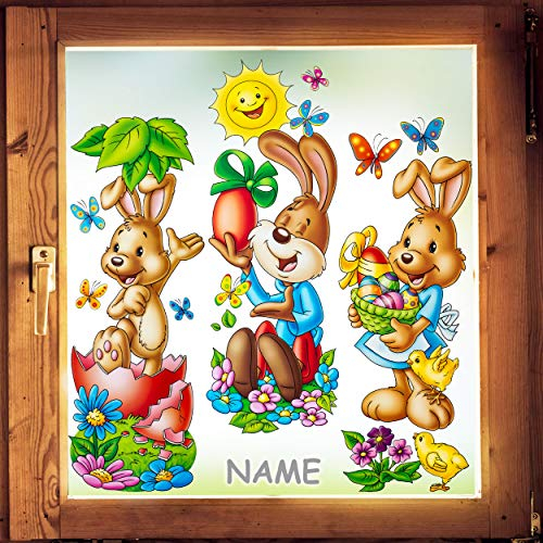 XL Fensterbild - 43 cm Motivwahl Osterhasen & Ostereier - statisch haftend - selbstklebend + wiederverwendbar - Stück Sticker Fensterbilder Aufkleber - Fe..