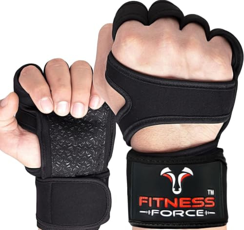 FITNESS FORCE Belüftete Gewichtheber-Handschuhe, Workout-Handschuhe für Damen und Herren, mit integrierten Handgelenkbandagen, fingerlose Fitness-Handschuhe für Herren, perfekt für Fitness