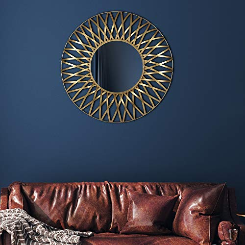 WOMO-DESIGN Dekorative Wandspiegel Sonne Lima Ø 70 cm Unikat aus Glas, Metallrahmen Gold, Runder Sonnenspiegel, Moderner Dekospiegel, Design Hängespiegel, Wandbehang Flurspiegel Schminkspiegel Spiegel