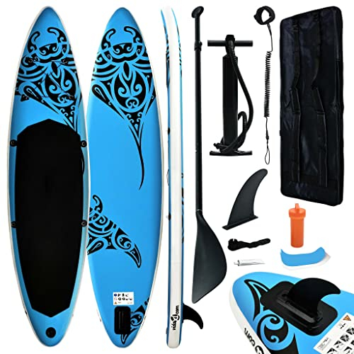 vidaXL Stand Up Paddle Board Set Aufblasbar SUP Surfboard Paddling ISUP Surfbrett Paddelboard Wellenreiter Aluminium-Ruder 305x76x15cm Blau