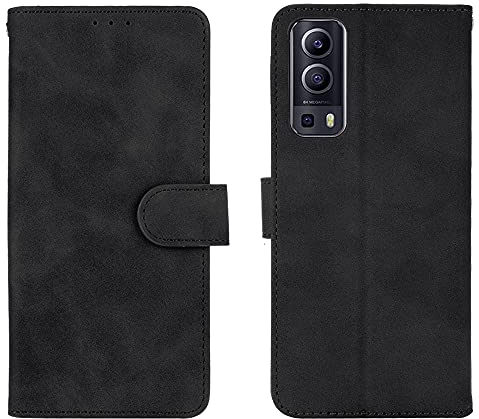 WEIOU Hülle für VIVO Y72 5G, Premium TPU/PU Leder Klappbar Schutzhülle Tasche Handyhülle mit Standfunktion & Kartensteckplätzen, Schwarz