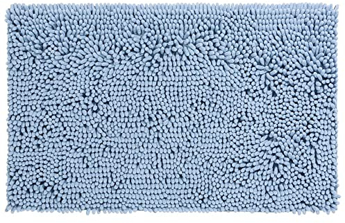 PANA® Premium Chenille Badematte (60x100 cm) • Badteppich aus besonders weichen Fasern • Saugstark & waschbar • Duschvorleger, Badvorleger, Badezimmerteppich • Farbe: Hellblau
