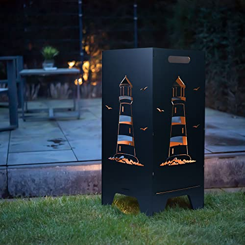 FEUERTONNEN BERTLING® Feuertonne Mit Maritim Motiv | Stabiles Stecksystem Mit Tragegriffen | Robust & Aus Hochwertigem Stahl | Für Eine Knisternde Gemütlichkeit In Deinem Garten (78cm Leuchtturm)