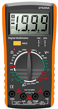 Multimetro multifunzionale DT9205A Multimetro digitale AC/DC Misuratore di tensione di resistenza Tester di capacità per usi industriali domestici(arancia)