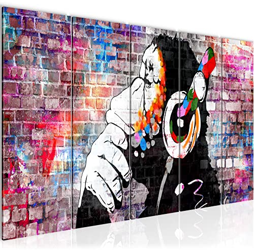 Runa Art Bild Affe mit Kopfhörer Wandbilder auf Vlies Leinwand 5 Teilig Wanddekoration Loft Wohnzimmer 042556c