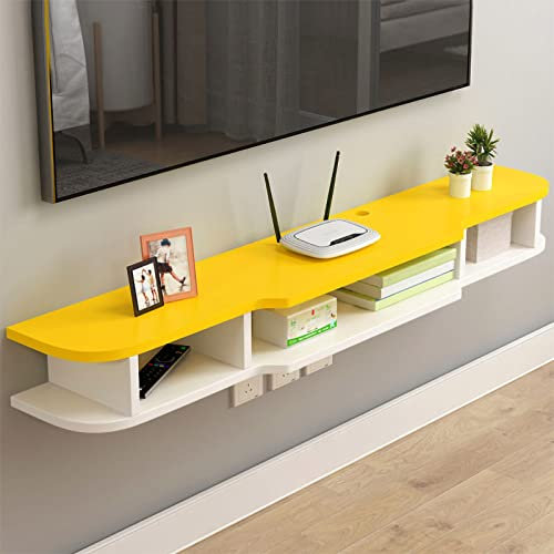 Floating TV Stand Cabinet, Hanging TV Console Wall-Mounted Background Shelf For DVD/Blu-Ray Player Satellite TV Box Cable Box(Size:140cm,Color:Yellow)