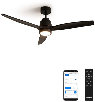 CREATE / WINDSTYLANCE DC/Ventilador de techo con luz negro con Wifi y mando / 40W, Silencioso, Ø132 cm, 6 velocidades, temporizador, verano-invierno, doble altura, motor DC