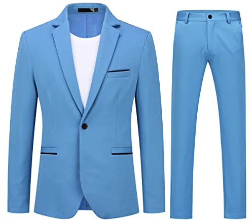 Allthemen Abito da Uomo 2 Pezzi Completo da Uomo Slim Fit Abito da Sposa con Un Bottone Elegante Blu M