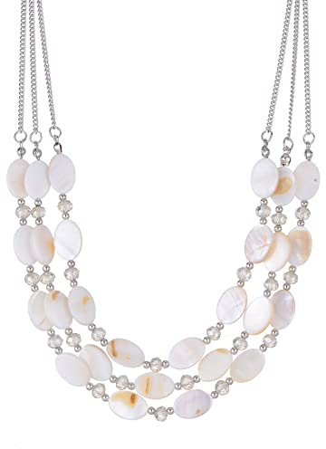 FULU AUTUMN Collana a Catena a Strati Con Perline di Conchiglia per Donna Argento Bohemien Gioielli Girocollo in Cristallo Regalo di Compleanno per La Festa Della Mamma(01-White)