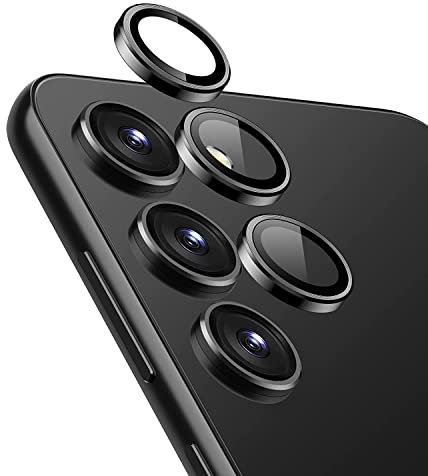 EKAM Camera Lens Protector for Samsung Galaxy S23 6.1-Inch and Galaxy S23 Plus 6.6-Inch 9H Tempered Glass Aluminum Alloy Metal Individual Ring Cover HD Clear Bubble Free Protection (Black)