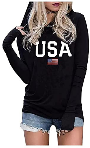 CHUNTIANRAN Langarm-Kapuzenpullover für Damen, lässig, lockere Passform, Gothic-Stil, Grafik-Pullover, USA-Flagge-01, L