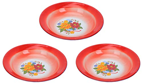 3 piatti vintage floreali smaltati, piatti piani per caramelle, vassoi per fiori, per interni ed esterni, campeggio, fattoria, cucina, feste