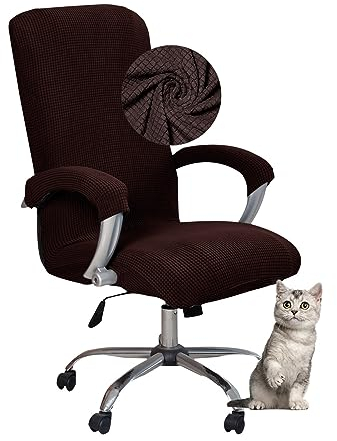 Cakers Bürostuhl-Bezug mit Armlehnen-Hülle, Stretch Computer Schreibtischstuhl Überzug, universal, rutschfest, maschinenwaschbar, abnehmbar, staubdicht (Braun,2 Armabdeckungen)