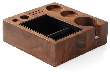 Pevfeciy Tamperstation Holz Coffee Tamping Station Tamper Station mit Knock Box, Barista Zubehör,58mm