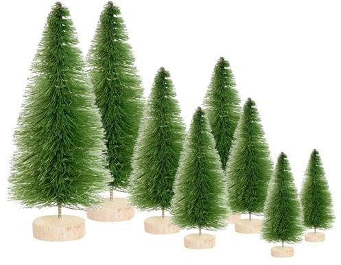 8 Pcs Mini Christmas Tree,Bottle Brush Trees with Wood Base, Artificial Tabletop Christmas Tree DIY Crafts Ornaments Winter Decorations for Home Party Decor (Light Green)