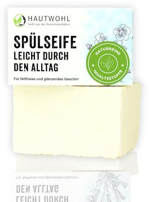 Feste Spülseife für glänzendes Geschirr - Handgemacht in Deutschland, vegan, duftstofffrei, palmölfrei, biologisch abbaubar & plastikfrei