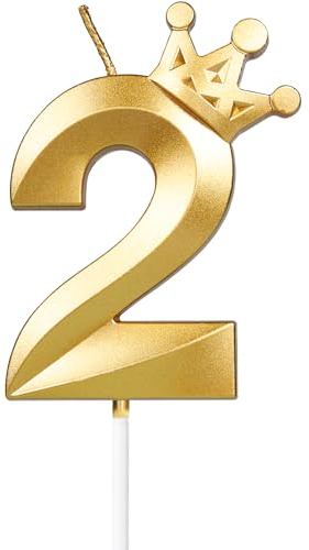 Yiran Gold 2nd Birthday Candles with Crown,3inch Giant Number 2 Candle, 2nd Birthday Candle for Cake,Happy Birthday Candle,Cake Candles Cake Topper Decorations for Girls Boys Birthday Party Supplier
