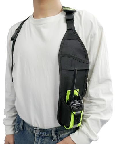 KUNN Universal Left Side Radio Shoulder Harness Holster with Reflective Pocket,Two Way Radio Holder for Motorola,Baofeng, Walkie Talkie Holder for SAR,Police