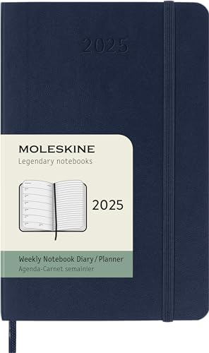 Moleskine Weekly Planner, WochenPlaner mit Platz für Notizen für 12 Monate 2025, Weicher Einband und Elastischer Verschluss, Farbe SaphirBlau, TaschenFormat 9x14 cm