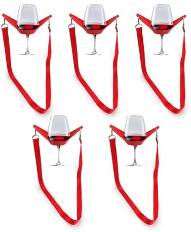 CBLDF Support de Verre à Vin Portable, 5 Pièces Lanière pour Verre à Vin, Support de Verre à Vin Mains Libres, Support de Verre de Cou pour Pique Niques, Fêtes, Anniversaires, Mariages