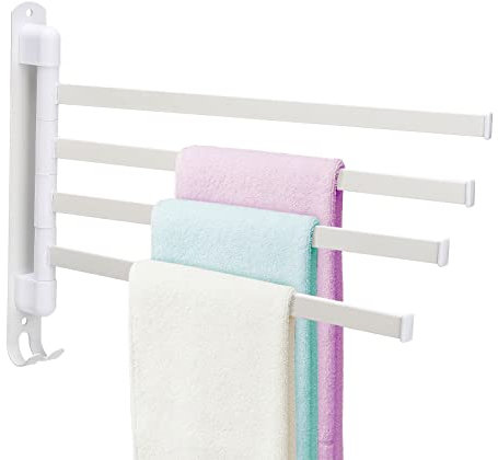 Pcscevcr Porte-serviettes pivotant en acier inoxydable avec crochets, barres simples pour cuisine, salle de bain, toilettes (blanc, 4 rails)