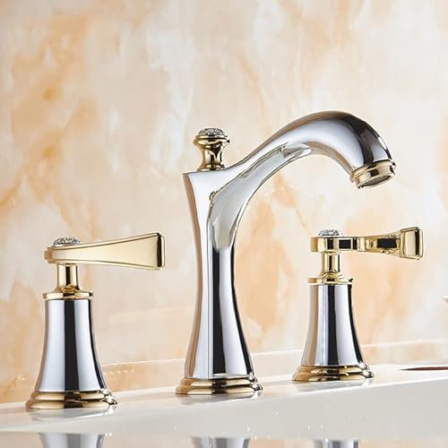 ZYCDP Robinet Salle de Bain 3 Trous Robinet Mitigeur de Lavabo avec Deux Poignées et Trois Trous Mitigeur Lavabo Chaud Et Froid, Chrome