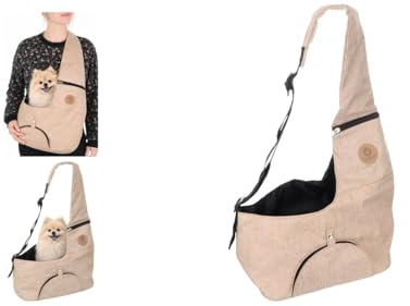 Hunderucksack - Bauchtrage Kanga Beige – 44x20x20cm – Polyester – Top-Öffnung – Abnehmbarer Boden – Lüftungsnetz – Schulterriemen – Sicherheitsleine – Reißverschlusstasche