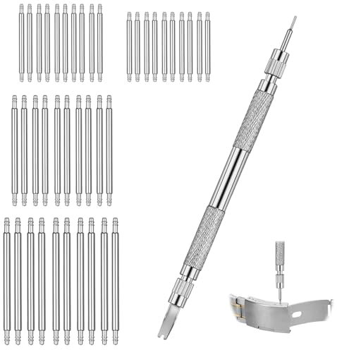 Ormromra Watch Strap Spring Pins, 40Pcs Double Flanged Replacemant Bar, Incl Watch Link Remover Tool for Watch Bracelet Pins,4 Different Sizes Watch Band Pins -(18mm 20mm 22mm 24mm)