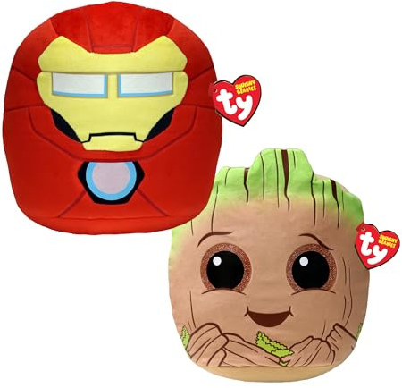 TY Groot & Iron Man Marvel Avengers Squish a Boo 10 Inches Multipack - Squishy Beanie Baby Soft Plush Toys - Collectible Cuddly Stuffed Teddy