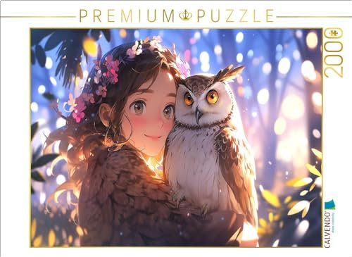 CALVENDO Puzzle Manga Illustration - Mädchen mit Eule Uhu | 2000 Teile Lege-Größe 90 x 67 cm Foto-Puzzle für glückliche Stunden