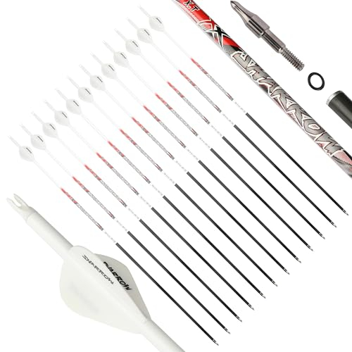 wolfman 32 Zoll 100% reines Carbon Pfeile für Bogenschießen Spine 300/350/400/500/600/700/800 Zielpfeile Erwachsene Jagdpfeil für Compound Bogen Recurve Bogen Bogen und Pfeil (Spine 700)