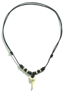 QKEOISUD Mens Shark Tooth Necklace Vintage Surfer Beach Wood Bead Adjustable Ethnic Style Cool Pendant Jewellery for Adults Boys Girls